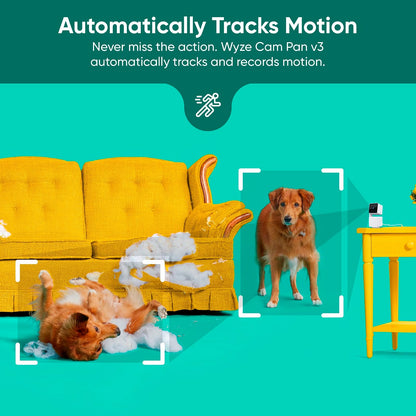 WYZE CAM Pan v3 Interior/Interior/Exterior IP65 1080p Pan/Tilt/Zoom Cámara de Seguridad Inteligente para el hogar con Seguimiento de Movimiento de 360° para bebé y Mascota, visión Nocturna de Color,