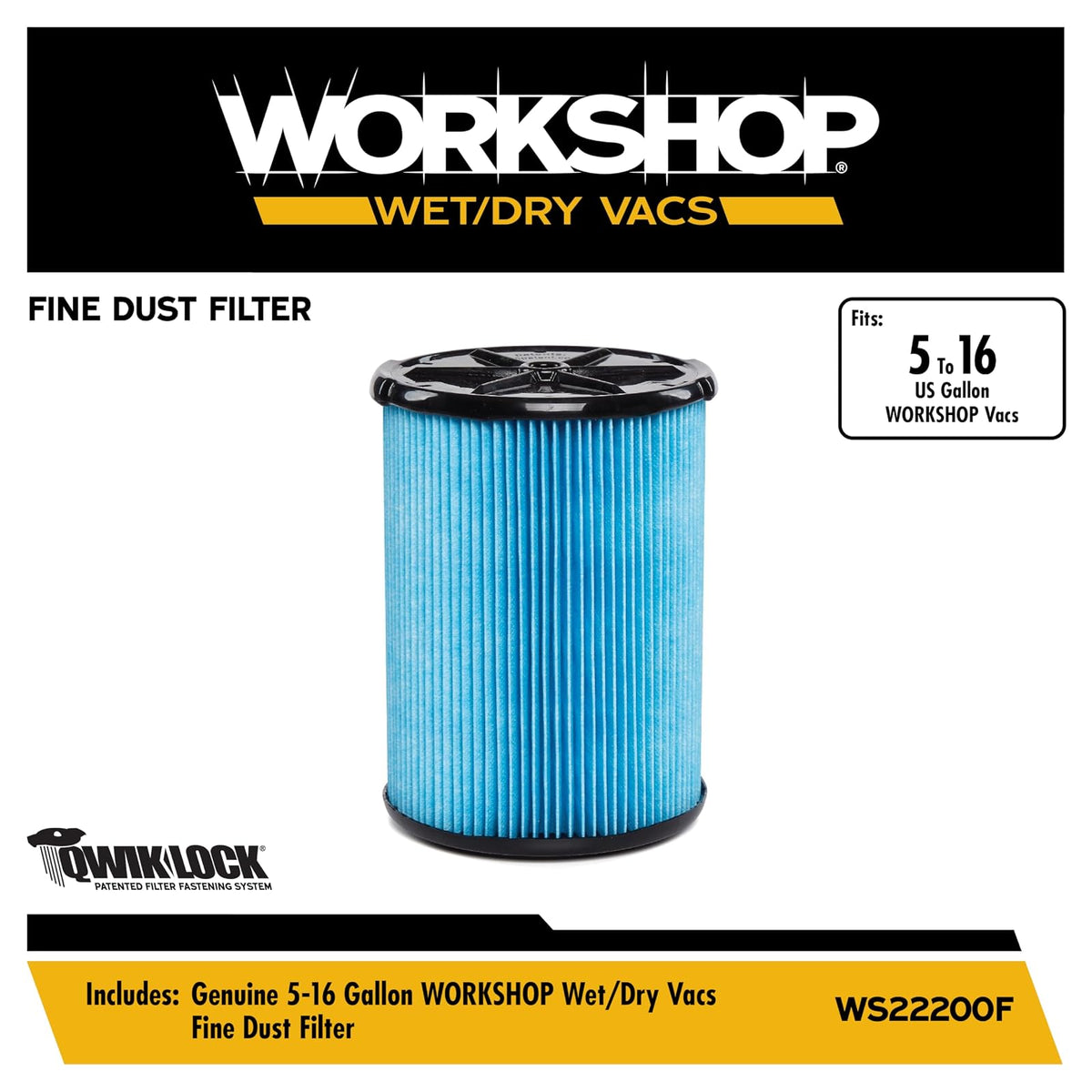Taller mojado/seco Vacs 3 A 4.5-gallon Filtro de polvo fino para aspiradora de seco y mojado