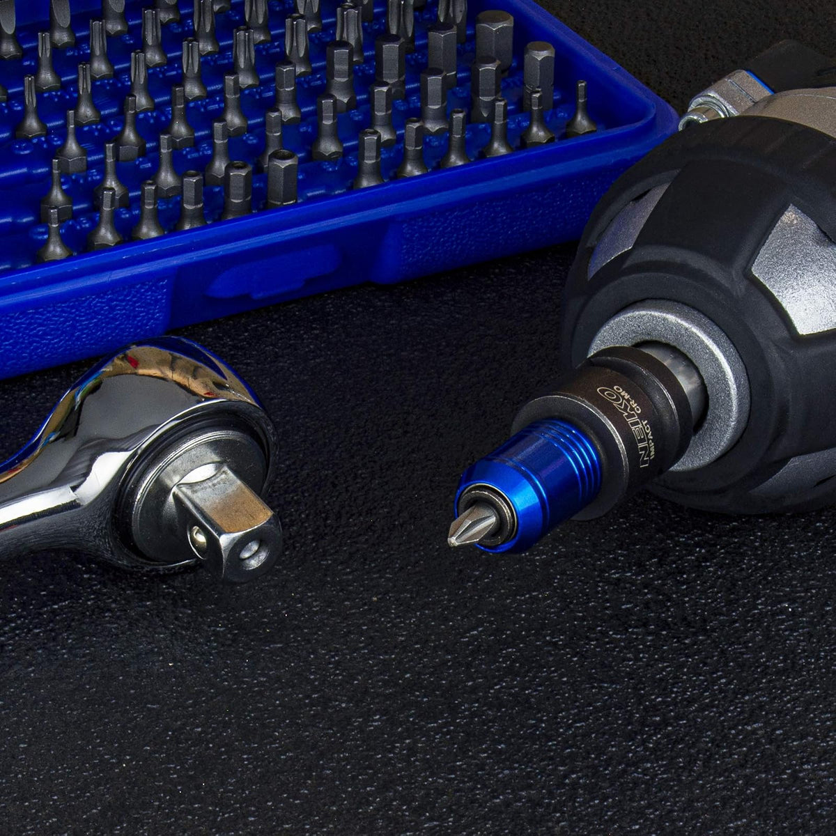 Neiko 30275A Adaptador de llave de impacto para llave de carraca, convertidor hembra de 1/2 pulgada a hexagonal de 1/4 pulgada, mandril de cambio rápido, acero CrMo