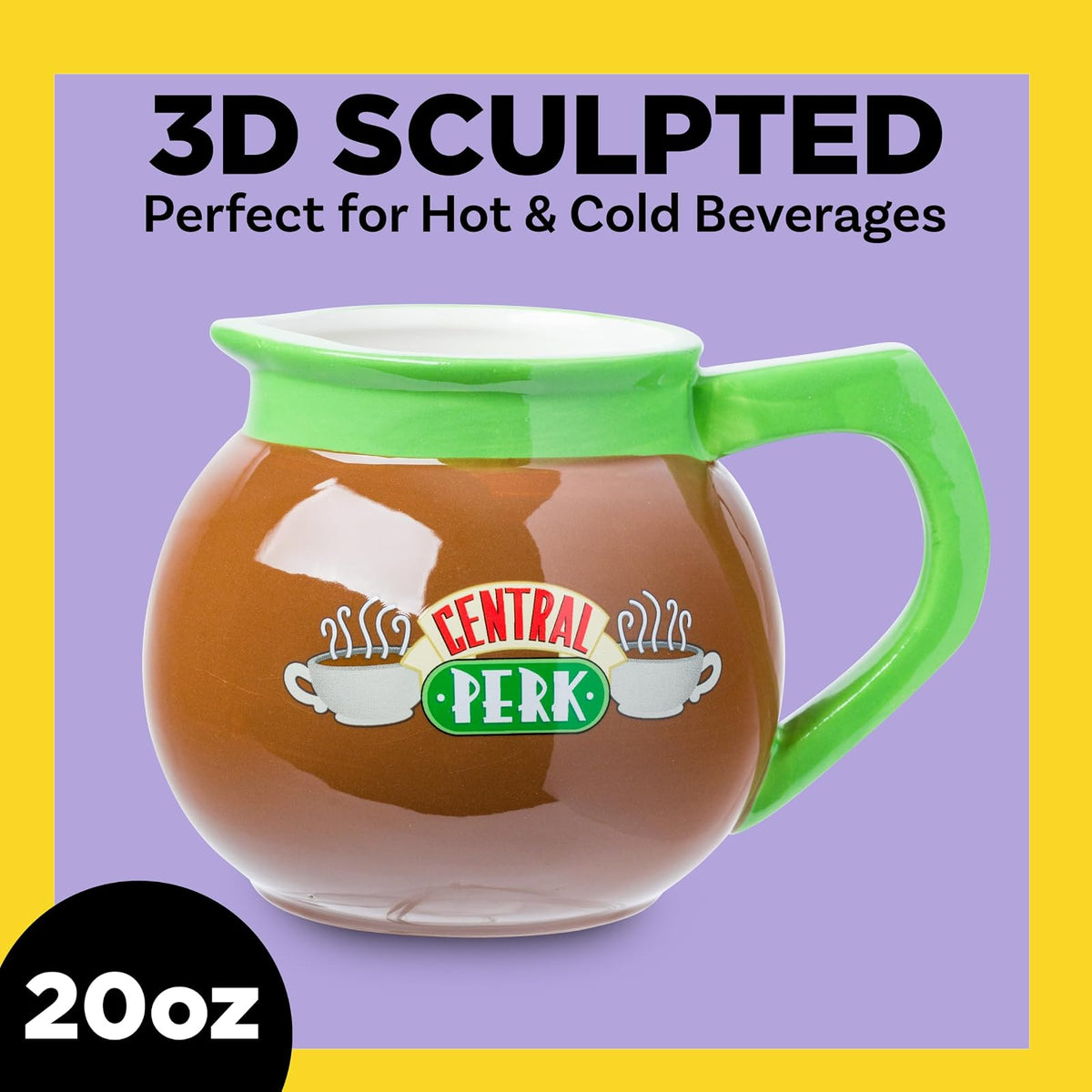 Silver Buffalo Friends Central Perk - Cafetera de cerámica 3D esculpida taza, 20 onzas