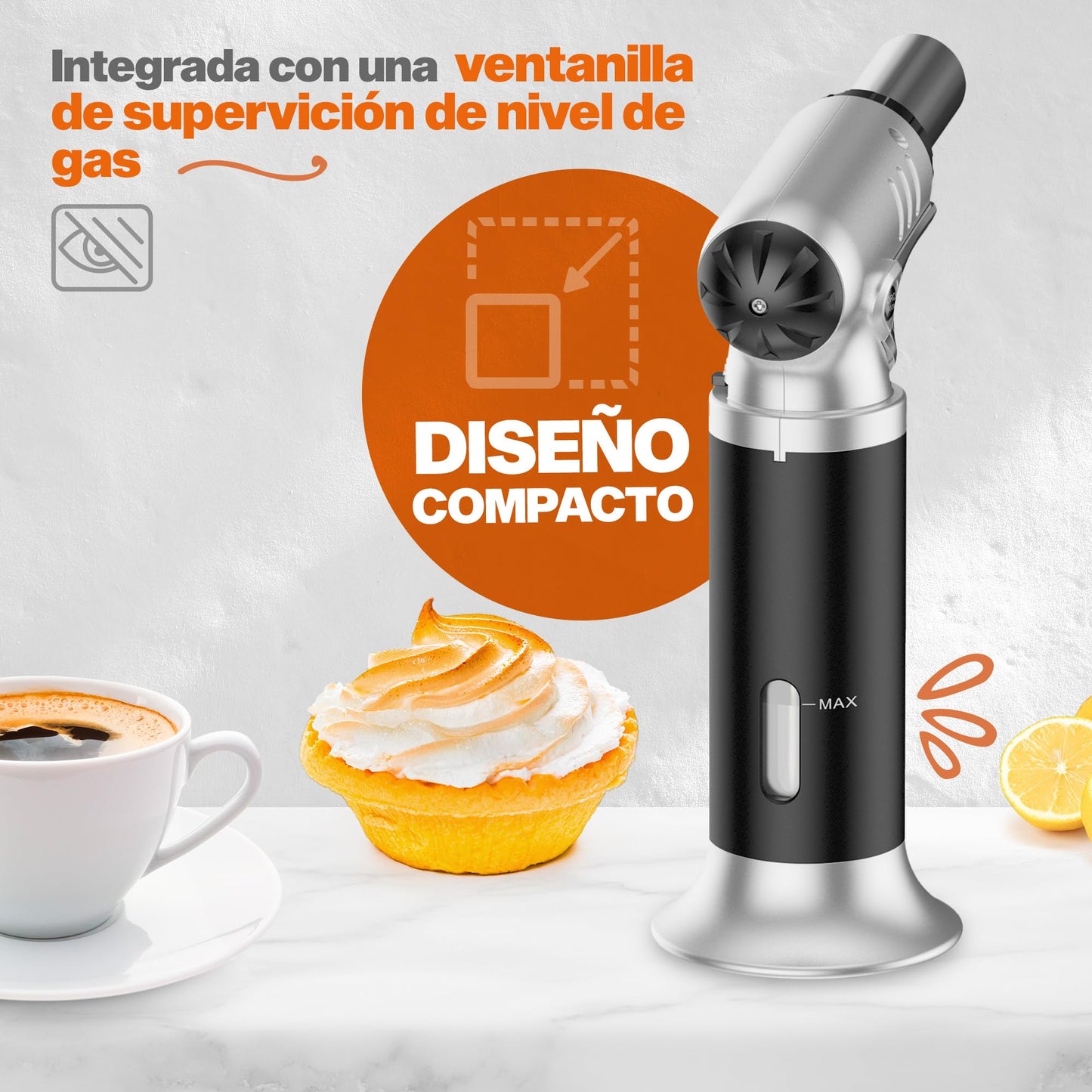 Hukën x MasterChef | Antorcha Culinaria Switch Control | Ajuste de Potencia de Flama | Ventanilla de Nivel de Gas | Base Estable | Carga de 6g para Uso Ligero | Diseño Compacto | Estilo Profesional