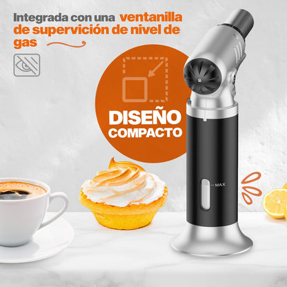 Hukën x MasterChef | Antorcha Culinaria Switch Control | Ajuste de Potencia de Flama | Ventanilla de Nivel de Gas | Base Estable | Carga de 6g para Uso Ligero | Diseño Compacto | Estilo Profesional