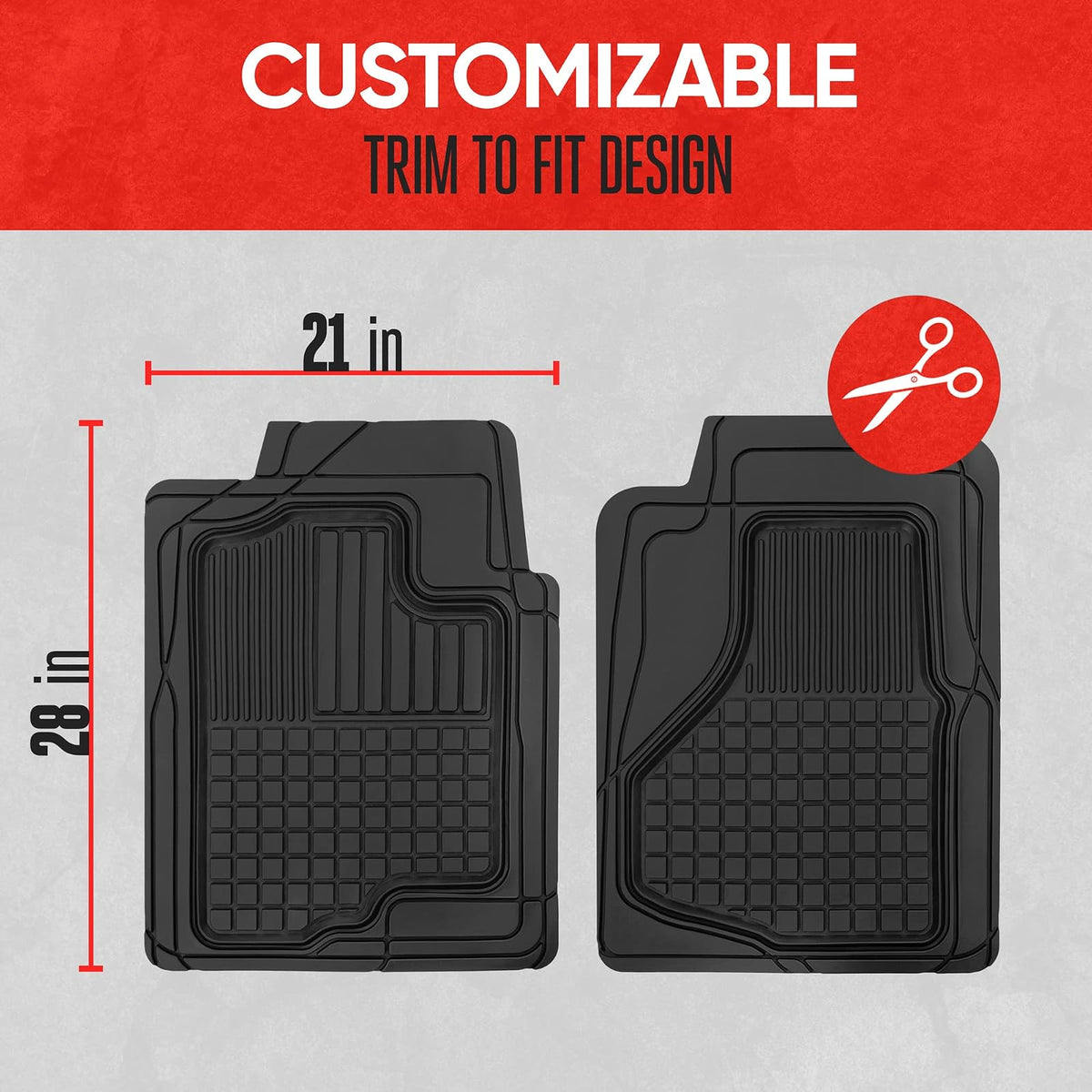 Motor Trend MT-150-GR - Alfombrilla de Goma Semi Personalizada para Todo Tipo de Clima, Color Gris, Negro, 2 Front