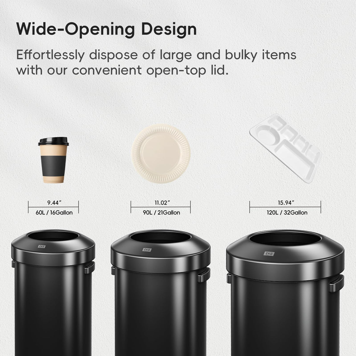 EKO Urban Bote de Basura Comercial 90 L con Tapa y Asa Negro