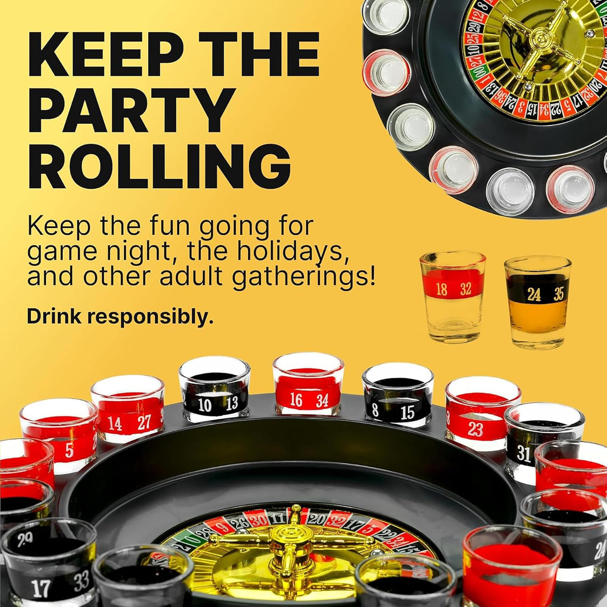 Chupito Ruleta – Juego de beber Juego (2 bolas y 16 vasos), Rojo/Negro, 16PCS Set, 1