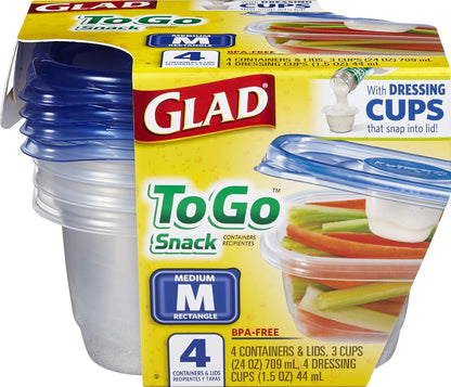 Glad To Go Food Storage Containers | Medium 24 oz Containers for Food Storage from Glad | Strong and Sturdy Rectangle Containers in Standard Size, 4 Count - 6 Pack