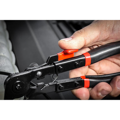 Powerbuilt 643091ECE - Alicates de abrazadera de manguera de ajuste de precisión con mango antideslizante, cable flexible de 24 pulgadas y mecanismo de bloqueo de carraca - Herramienta de abrazadera