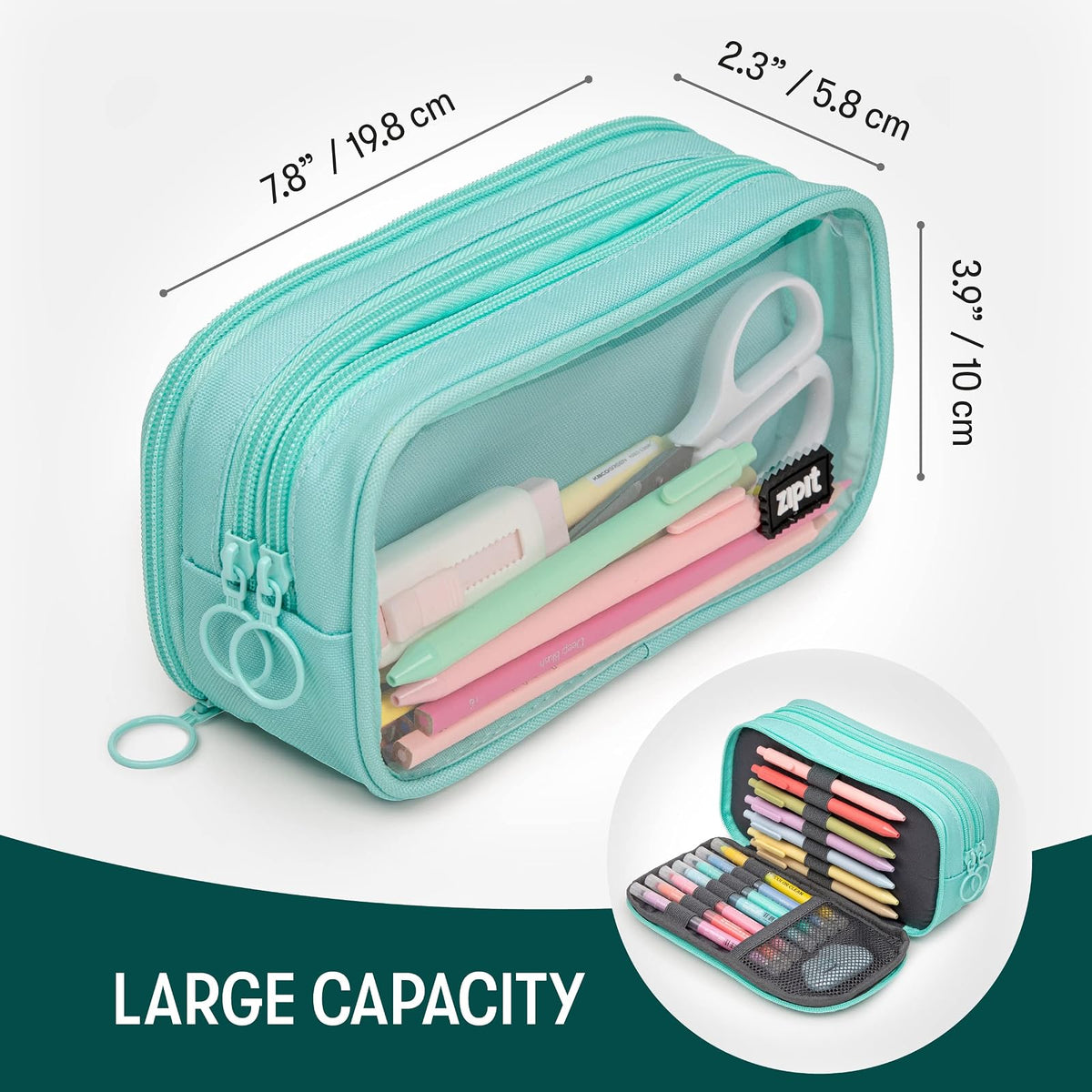 ZIPIT - Estuche para lápices de gran capacidad, para escuela, universidad y oficina (menta)