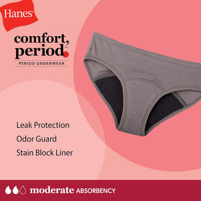 Hanes Hanes® Ropa Interior para niña, Comfort Period.™ Bragas Hipster, Bragas de protección Moderada, Paquete de 4 Ropa Interior a la caderaNiñas