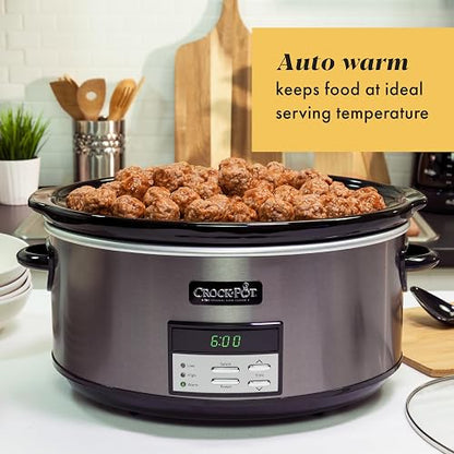 Crock-Pot - Olla de cocción lenta programable grande de 8 cuartos con ajuste automático de calor, acero inoxidable negro