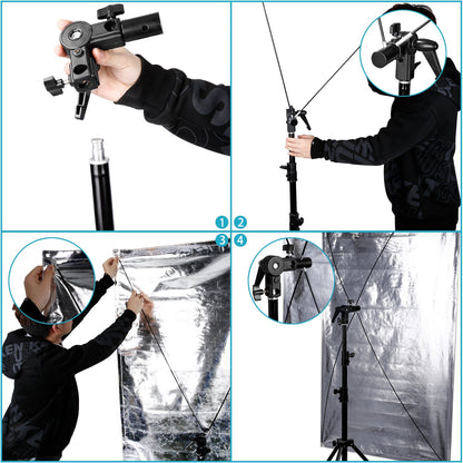 Neewer Reflector de 90x180 Centímetros Foto Estudio Dorado/Plata y Negro/Blanco Panel Plano Ligero con Soporte Bracket de 360 Degrados Giratorio y Funda