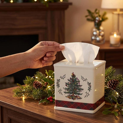 Spode - Funda de Caja de pañuelos, Accesorios de baño de Resina, decoración de baño de día Festivo (colección de tartán para árbol de Navidad)