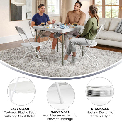 Flash Furniture Hercules Series - Silla Plegable de plástico - Blanco - Paquete de 4 600 Libras Capacidad de Peso, cómoda Silla Plegable Ligera