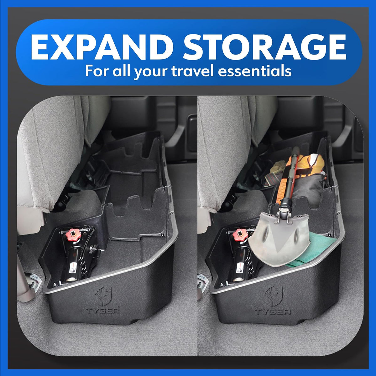 Tyger - Caja de almacenamiento para debajo del asiento trasero compatible con Chevy Silverado 1500/GMC Sierra 1500; 2020-2025 2500 3500 2025 | Cabina doble y cabina tripulada | Consola organizadora de