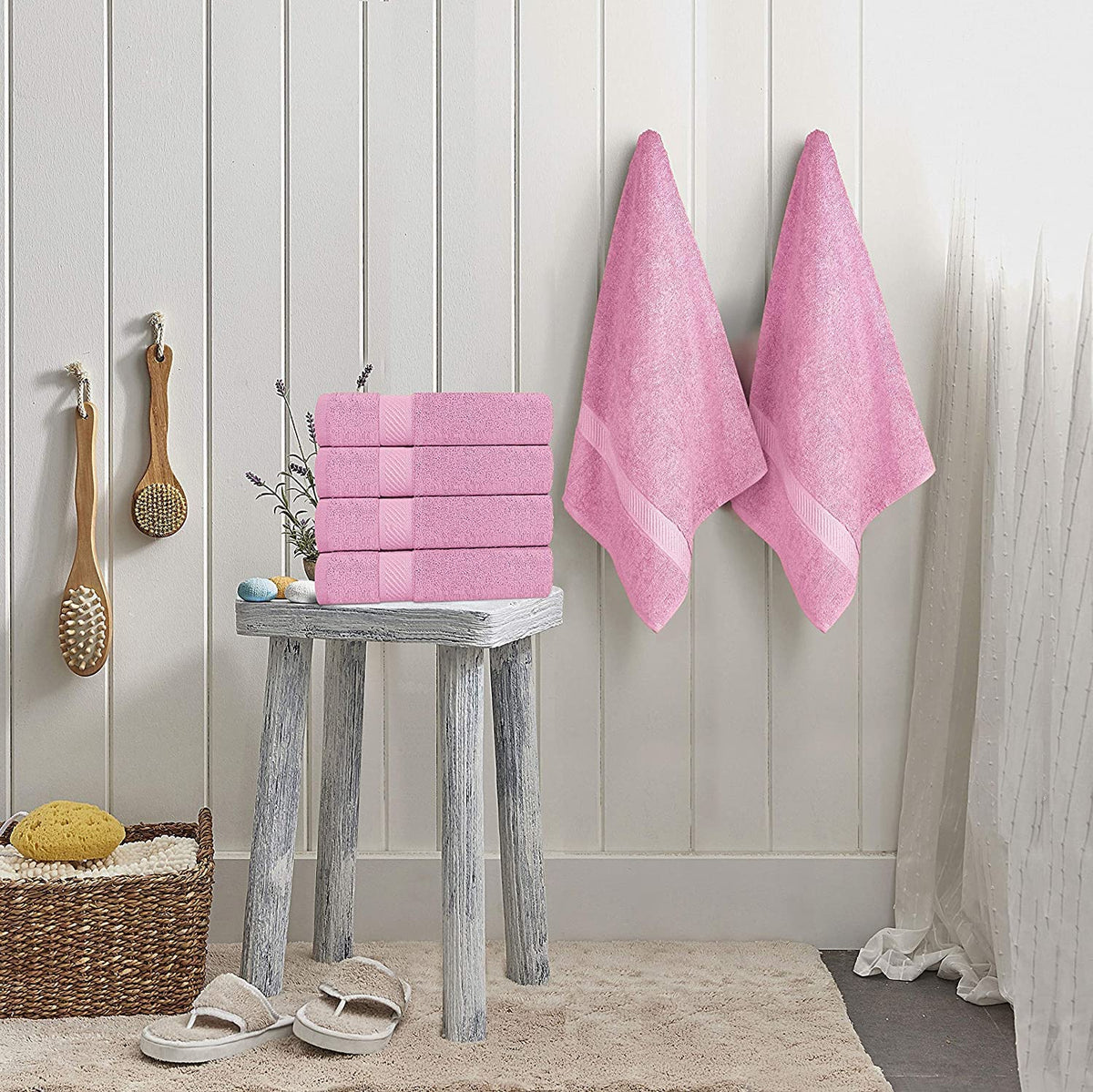 SIMPLI-MAGIC Juego de Toallas de baño, 2 Toallas de baño, 2 Toallas de Mano y 6 paños (Juego de 10 Piezas), Toallas de algodón Hilado en Anillo Altamente absorbentes para baño, Toalla de Ducha (Rosa)