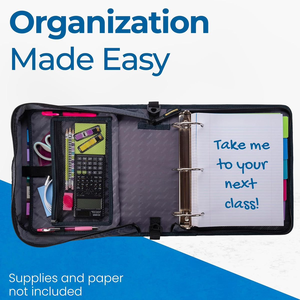 Case-it Mighty - Carpeta con cierre escolar con cierre | Anillos tóricos de 3 pulgadas, capacidad de 600 hojas, carpeta de archivos expandible de 5 sujetos, múltiples bolsillos y organizador de