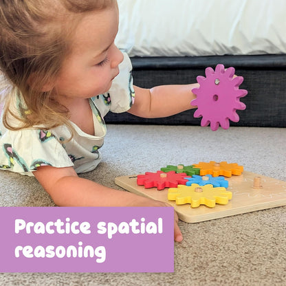 SPARK & WOW Spinny Gears - Tabla de Engranajes de Madera con 6 Piezas en 3 tamaños - Rompecabezas de Engranajes para niños - CREA Combinaciones Coloridas y giratorias