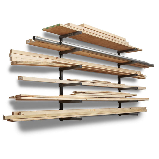 Bora Portamate - Organizador de madera y estante de metal para almacenamiento de madera con soporte de pared de 6 niveles, uso en interiores y exteriores, PBR-006B