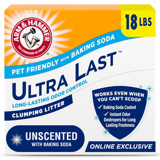 Arm & Hammer Ultra Last - Arena para Gatos sin Perfume, multigato, 18 Libras, Apto para Mascotas con bicarbonato de Sodio