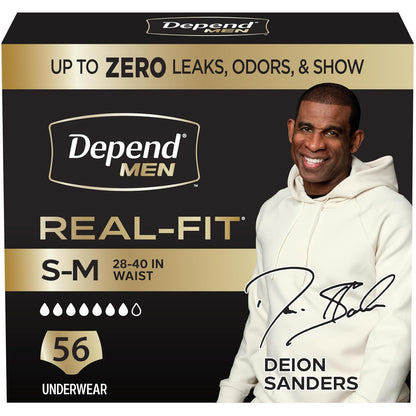 Depend Real Fit Ropa Interior de Incontinencia para Hombre, Máxima Absorción - Gris - S - M (56 Unidad)