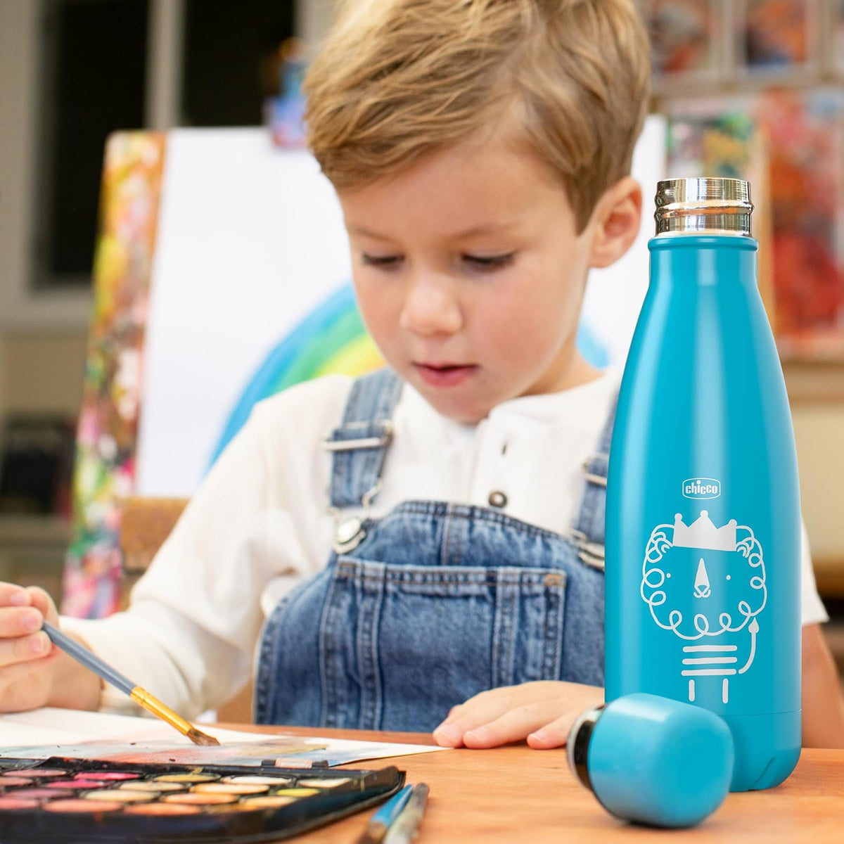 Chicco - Botella de agua aislada al aspiradora de doble pared de acero inoxidable, 17 onzas, acero inoxidable de grado alimenticio, apertura de boca ancha, a prueba de fugas y sin sudor, perezoso, más