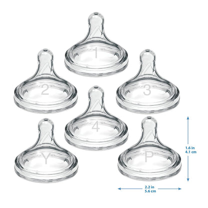 Dr. Brown's Natural Flow® Preemie Flow™ - Tetina de silicona para biberón, flujo más lento, 0 m+, 100% silicona, 6 unidades