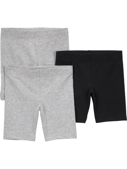 Carter's Simple Joys shorts de ciclista de algodón para niña, paquete de 3 - Gris - Negro - 12 Meses