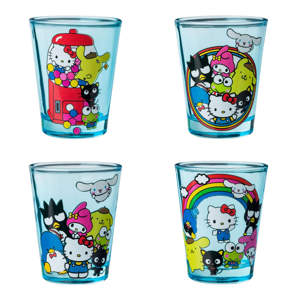 Silver Buffalo Sanrio Hello Kitty and Friends Set 4 Mini Vasos 44 ml - 1.5 Ounces - Incoloro