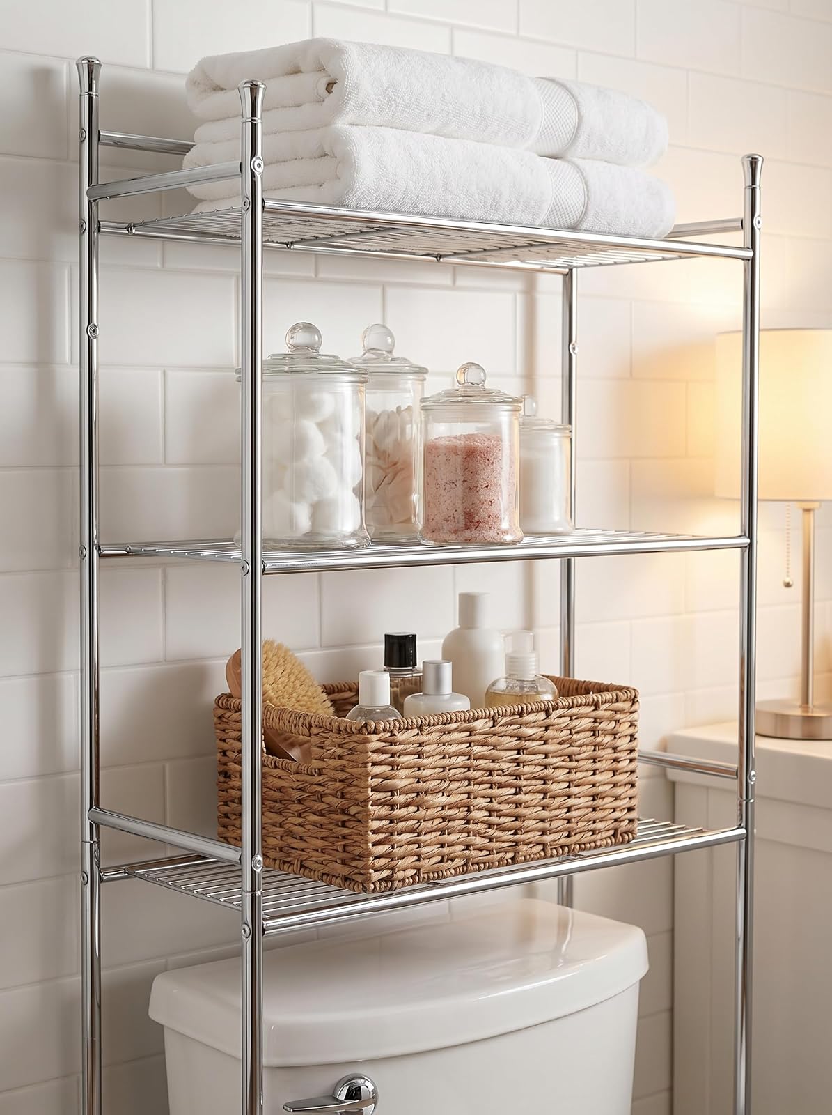 Honey-Can-Do BTH-05079 - Estante de Metal de 3 Niveles para Ahorrar Espacio, 9.45 x 22.83 x 59.84 Pulgadas, Chapado en Cromo