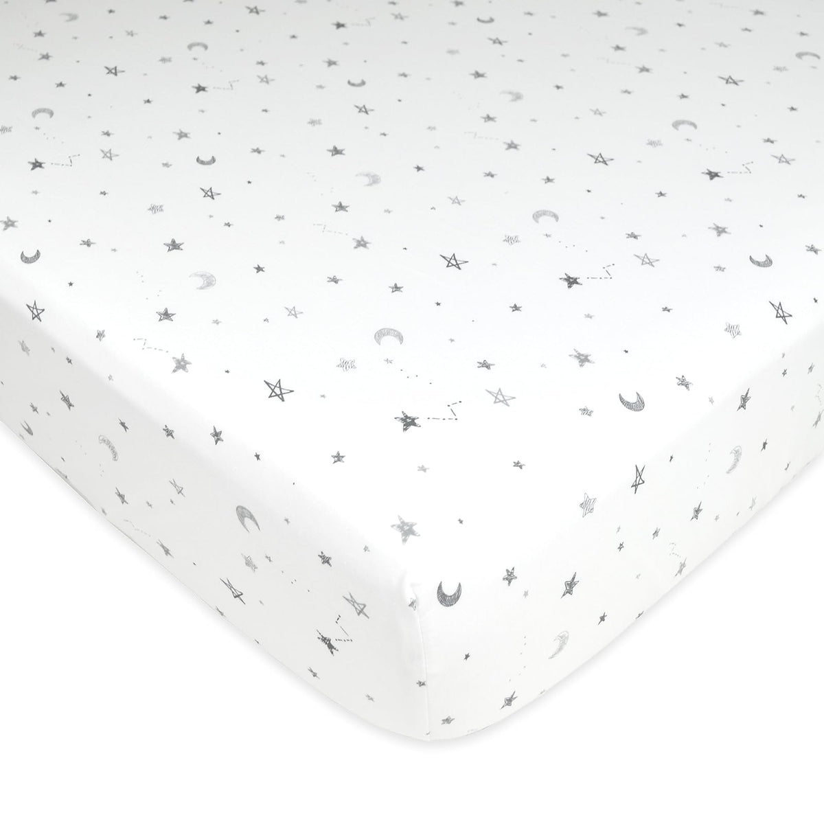 American Baby Company Sábana Ajustable de Cuna, Estrellas Rosas - Estrellas grises y luna