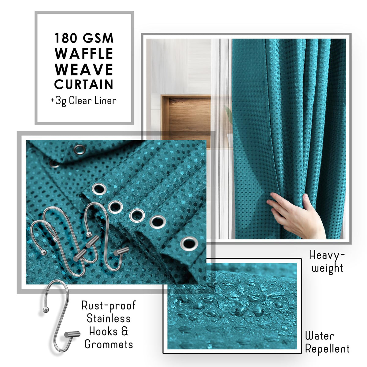 Clara Clark - Juego de Accesorios de baño, Juego de 20 Piezas de Accesorios de baño, Juego de Cortina de Ducha, Cepillo para Polvo de Inodoro, Bote de Basura y dispensador de jabón