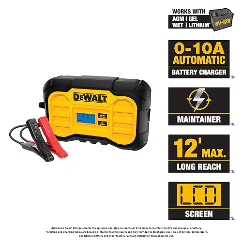 DeWalt DXAEC10 Cargador de Batería Profesional de 10 Amperios y Mantenedor de Batería de Goteo, Amarillo