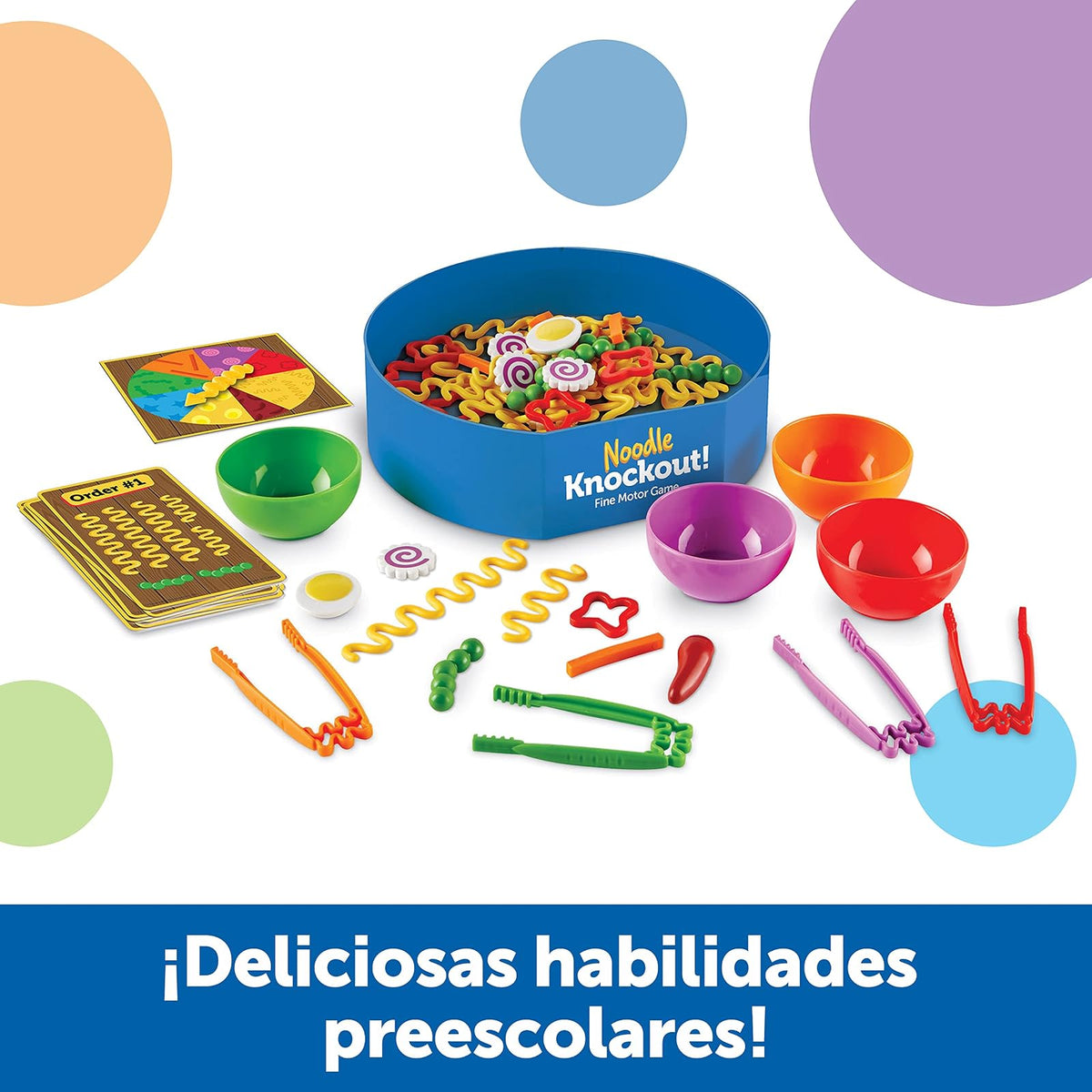 Learning Resources Noodle Knockout!, 67 Piezas, Edades 4+ años, Juegos de Imitacion, Alimentos de Juguete, Comida de Juguete para niños, Juegos de Cocina, Juguete sensorial