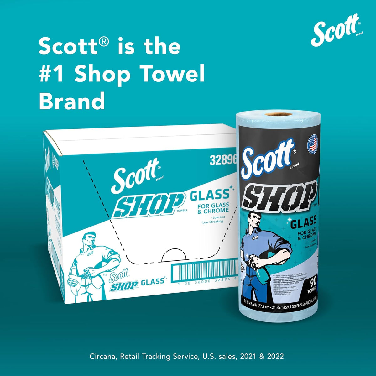 Scott 32896 - Toallas, vidrio, 1 capa, 8.6 x 11 pulgadas, azul, 90 hojas por rollo (caja de 12 rollos)