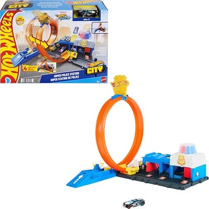 Hot Wheels City Pista de Juguete Súper Estación de Policía para niños de 4 años en adelante