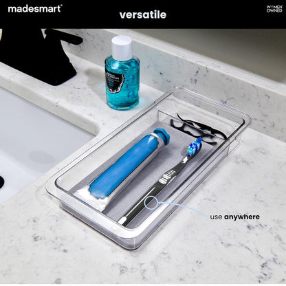 madesmart Organizador de cajones con Bandeja Dental con Piedra de Secado, Organizador de plástico Transparente para Cepillo para Polvo de Dientes, Hilo Dental, Hilo Dental para Agua, Enjuague bucal