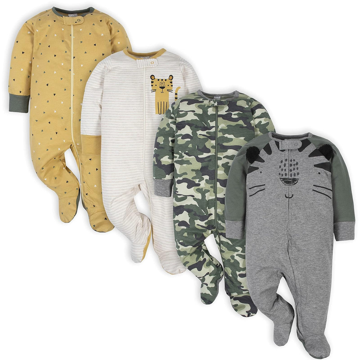 Gerber Paquete de 4 Mamelucos Sleep 'N Play para Bebé - Gris tigre. - 0-3 Meses