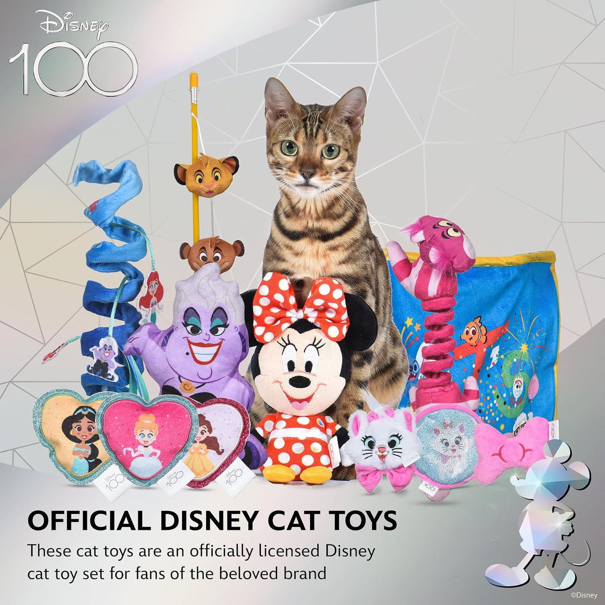 Disney for Pets - Juguetes de Princesa para Gatos de 3 Piezas con zacate gatera y Arruga, 4 Pulgadas | Juguetes y crujientes para Gatos | Juguetes de Peluche de zacate gatera para Gatos