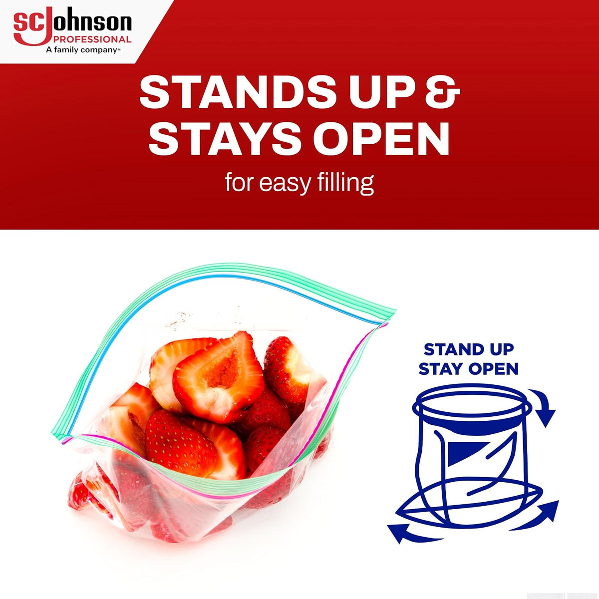 SC Johnson bolsas de congelación profesionales, para organización y almacenamiento de alimentos, doble cierre, 2 galones, 100 unidades
