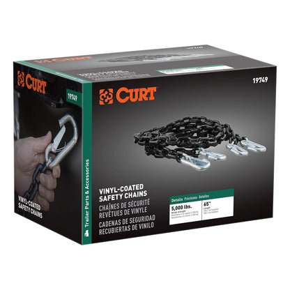 CURT 19749 Cadenas de Seguridad para Remolque, Vinilo Negro, 60 Pulgadas, Ganchos de 7/16", Paquete de 2