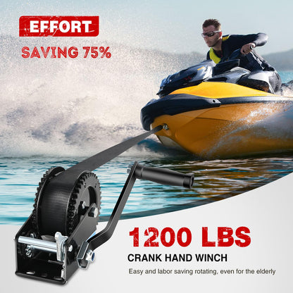 Nilight Cabrestante de Remolque de Barco 1200 Libras, manivela Manual, cabrestante Resistente para Barco con 7 Metros de Cuerda, Gancho, trinquete de 2 vías, relación de transmisión 4:1, cabrestante