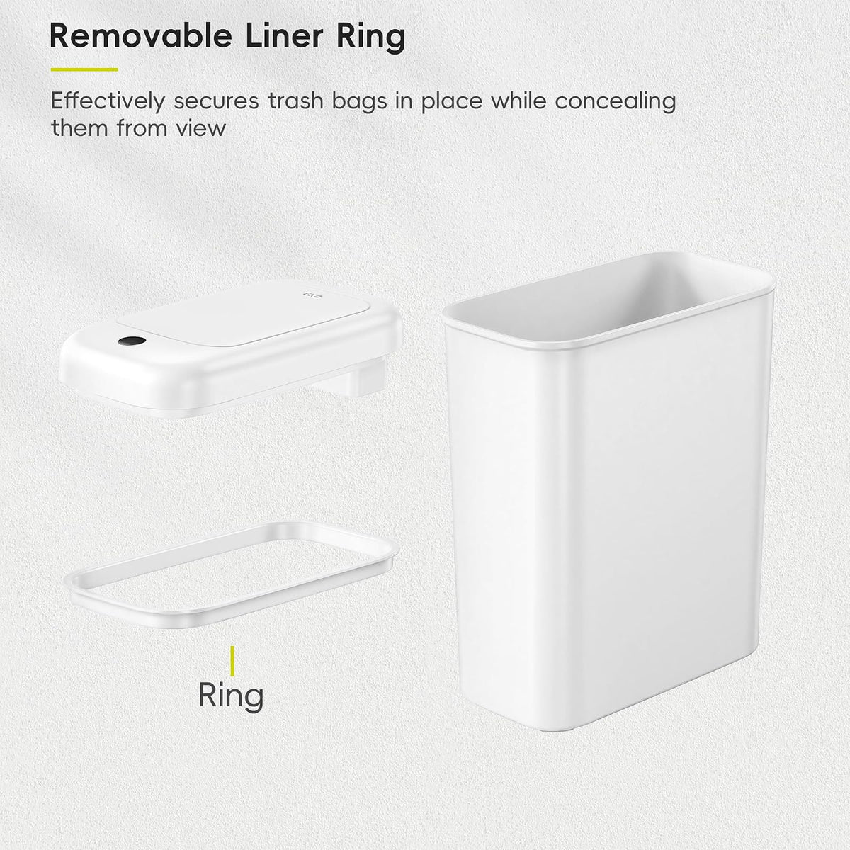 EKO - cubeta de basura automático para baño con tapa, 2.6 galones delgado sin tacto, cubeta de basura con sensor de movimiento impermeable para baño, oficina, cocina, color blanco
