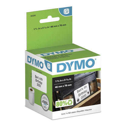 DYMO LW Video Top Labels for LabelWriter Label Printers, White, 1.8'' x 3.1'', 1 Roll of 150 - 30326