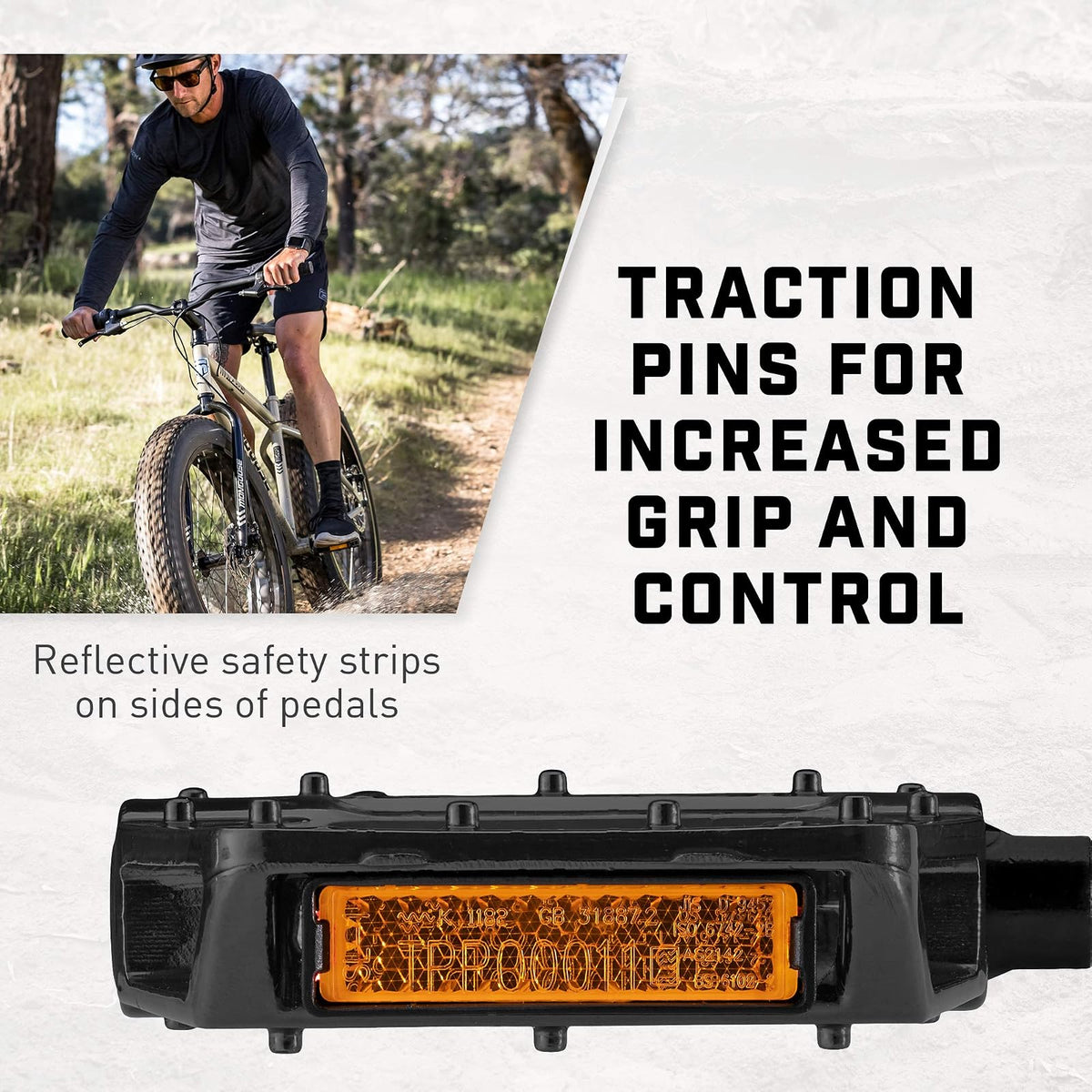 Mongoose - Pedales de Bicicleta de montaña para Adultos, adaptadores de 1/2" y 9/16", Pedal de Plataforma de Bicicleta de aleación Duradera, Tiras refectivas, Accesorios de Bicicleta MTB
