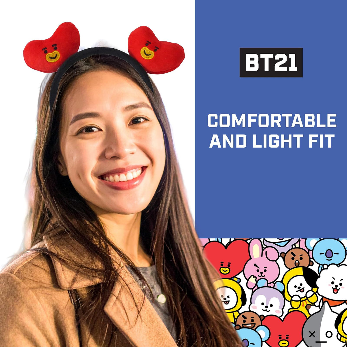 Concept One Bt21 Line Friends 3D - Diadema bordada de felpa para mujer Cinta del pelo para Mujer