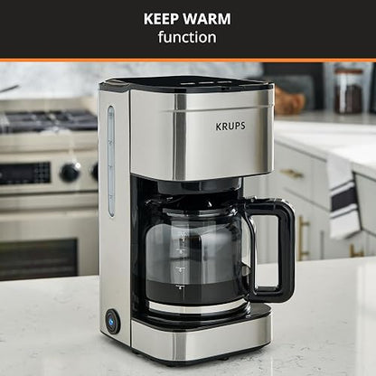 KRUPS Cafetera de Filtro Permanente Simply Brew Family Inoxidable, capacidad para preparar 10 tazas de café, incluye filtro permanente y cuchara dosificadora, 900 W, KM203D50