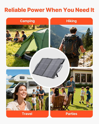 VEVOR Placa Solar Plegable 100W, Panel Solar Portátil con Célula Fotovoltaica Bifacial, Salidas de USB MC4 DC, IP65 Impermeable, Compatible con Estaciones de Energía Autocaravanas Acampada Viajes