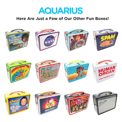 AQUARIUS Atari Fun Box - Caja de almacenamiento de lata resistente con mango de plástico y cubierta frontal en relieve, producto oficial de Atari y regalo coleccionable