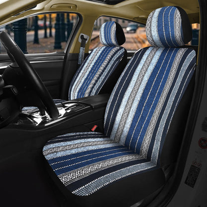 Nilight Car Seat Covers 2PCS Blue Stripes Baja Saddle Blanket with Shoulder Pads Breathable Washable Striped Woven Airbag Compatible Universal for Cars SUV Truck Front Seat - turquesa