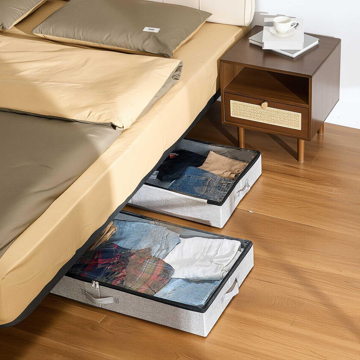 VEVOR Contenedor de Almacenaje para Debajo de Cama 850 x 430 x 120 mm 2 Piezas Bolsa de Almacenamiento Bajo Cama con Tapa Transparente Organizador de Ropa, Mantas para Dormitorios, Salas de Estar